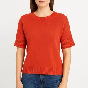 Talbots Burnt Orange Rust Short‎ Sleeve Cashmere Sweater Crew Neck Classic Small